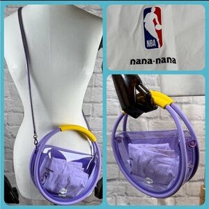 Official NBA Lakers Nana-Nana Purple and Yellow Vinyl Purse w Removal Strap